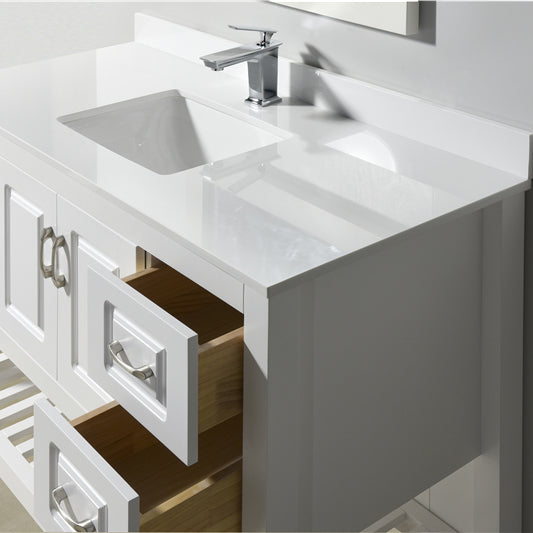 Modern Livia Freestanding Bathroom Vanity With Quartz Top, Sink, Drawers & Open Shelf Storage