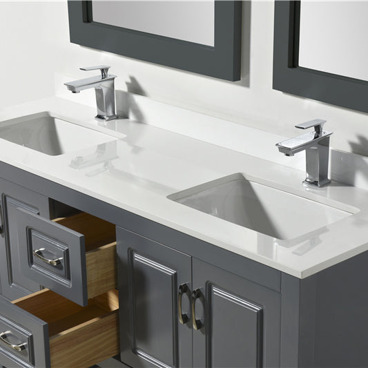 Modern Livia Freestanding Bathroom Vanity With Quartz Top, Sink, Drawers & Open Shelf Storage