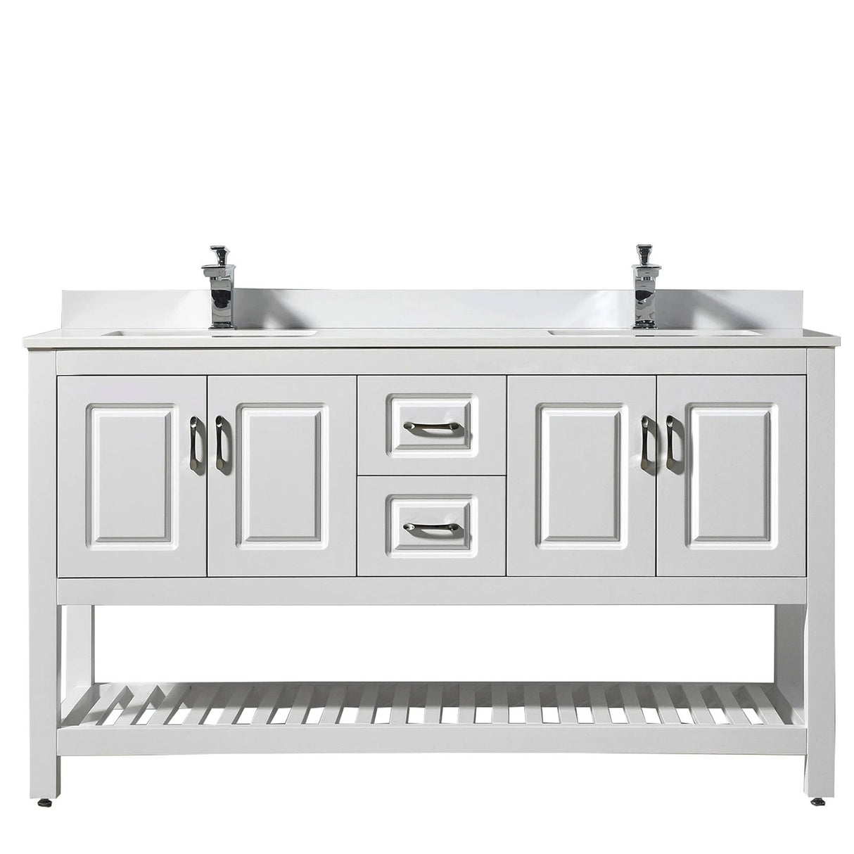 Modern Livia Freestanding Bathroom Vanity With Quartz Top, Sink, Drawers & Open Shelf Storage