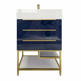 Blossom Freestanding Bathroom Vanity With Acrylic Sink, Drawers, Open Shelf Storage & Gold Hardware & Frame