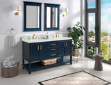 Manhattan Freestanding Solid Wood Bathroom Vanity with Natural Carrara White Marble Sink Top with 4 In. Backsplash