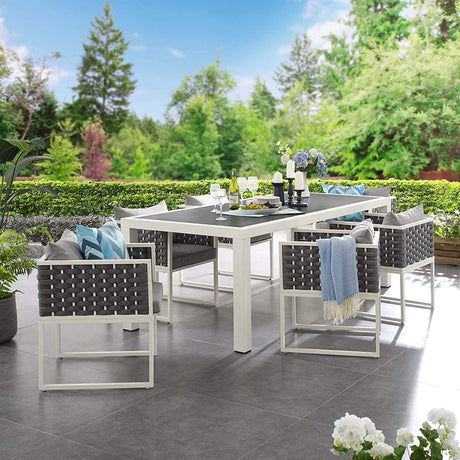 Stance 7 Piece Outdoor Patio Aluminum Dining Set - Polyserter Fabric Dining Room Table Sets - BUILDMYPLACE