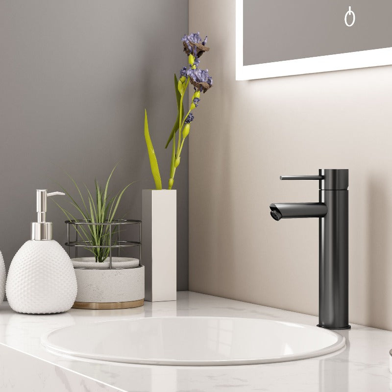 Single-Handle Single Hole Matte Black Bathroom Sink Faucet with 2 Pcs Hot & Cold 27.56 in. Hose