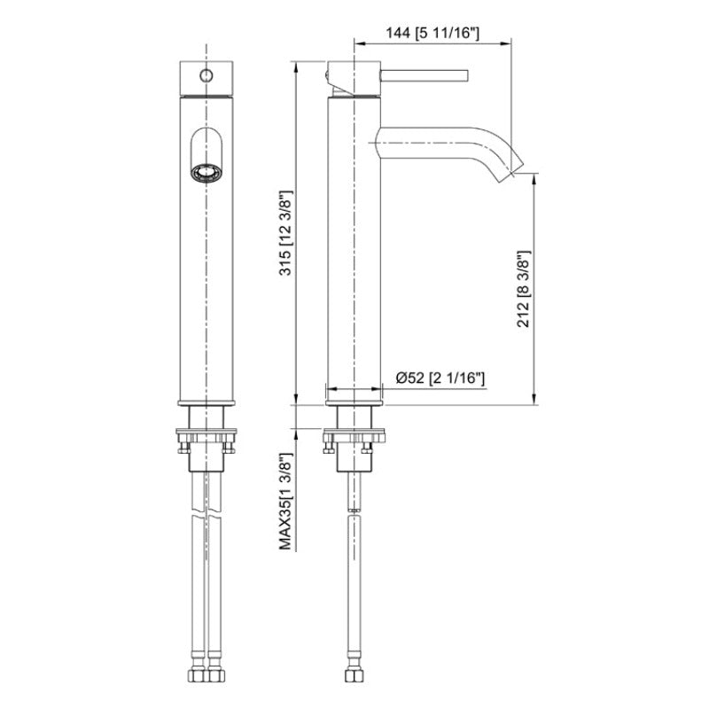 Single-Handle Single Hole Modern Deck Mount Bathroom Sink Faucet in Chrome Finish with 2 Pcs Hot & Cold 27.56 in. Hose