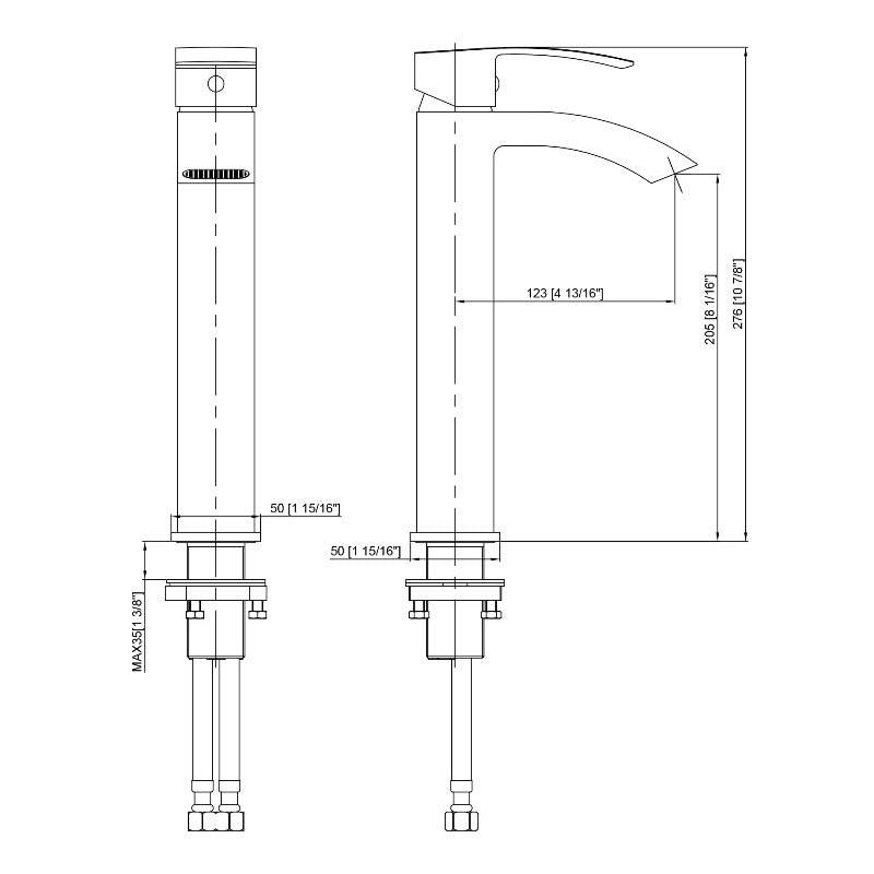 Single-Handle Single Hole Deck Mount Bathroom Basin Faucet in Chrome with 2 Pcs Hot & Cold 27.56 in. Hose