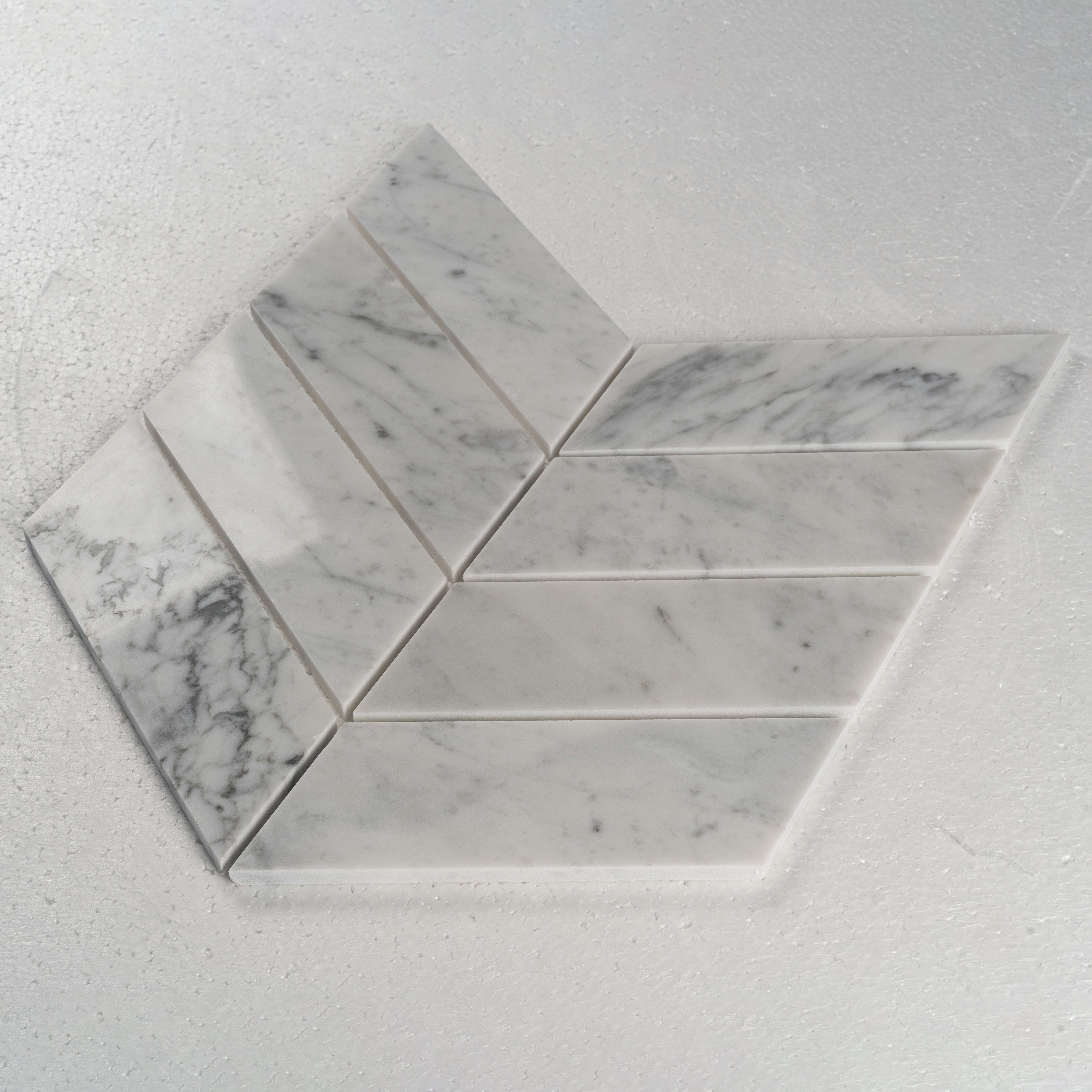 8 X 11 in. Bianco Carrara Chevron Polished Marble Mosaic