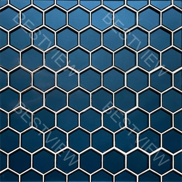11" X 9" X 8 mm Dark Blue Glass Mosaic with Silver Edge Detail 3" Hexagon