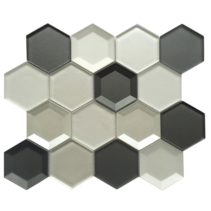 Mixed 3D Hexagon Glass Mosaic 10" X 12" X 8 mm