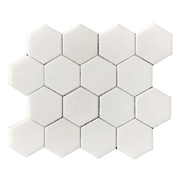 12" X 10" X 10 mm Thassos White 3" Hexagon Polished Mosaic