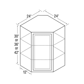 36 inch High Angle Wall Cabinet - Warmwood Shaker - 24 Inch W x 36 Inch H x 12 Inch D