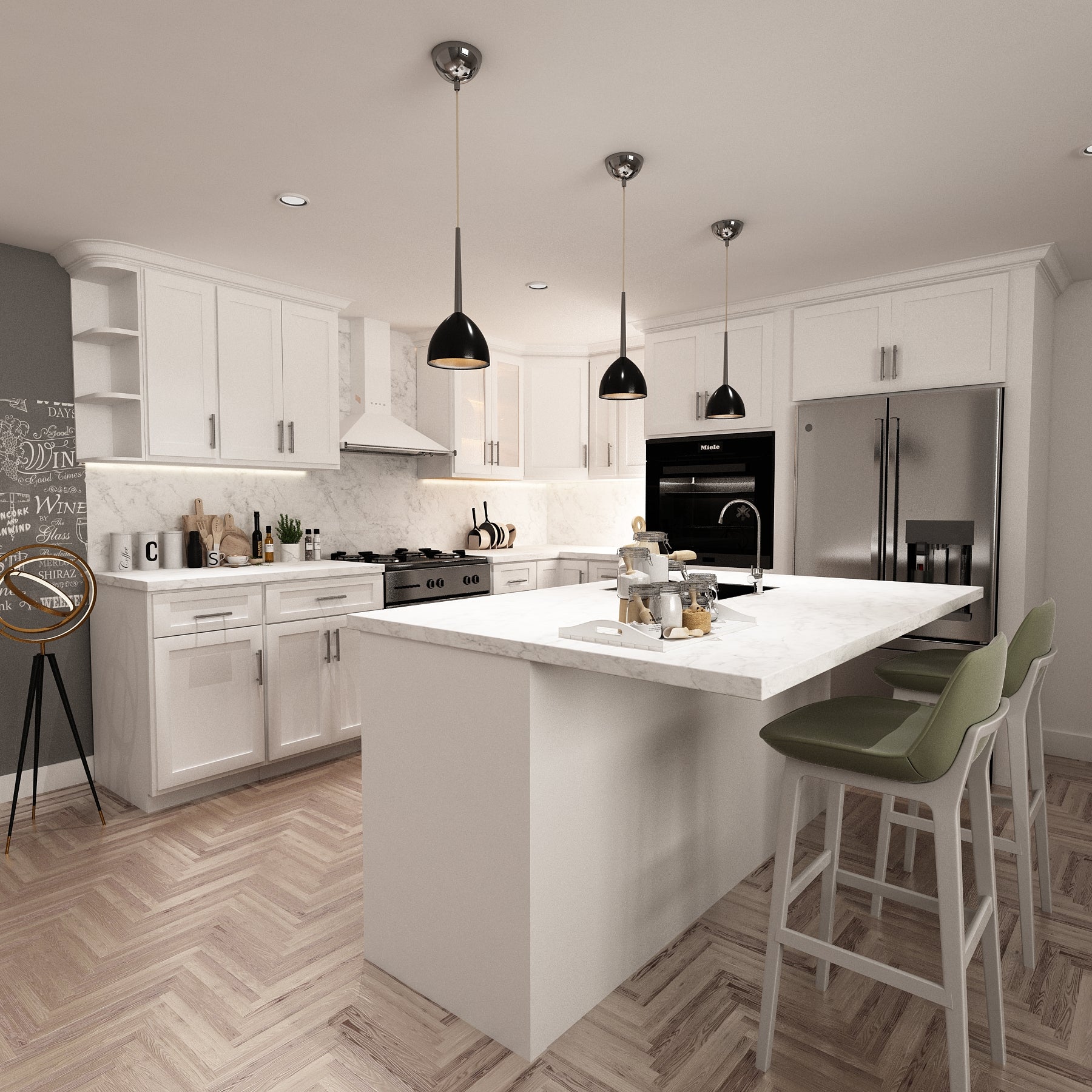 10x10 Kitchen Layout Design - Aria Shaker White Cabinets