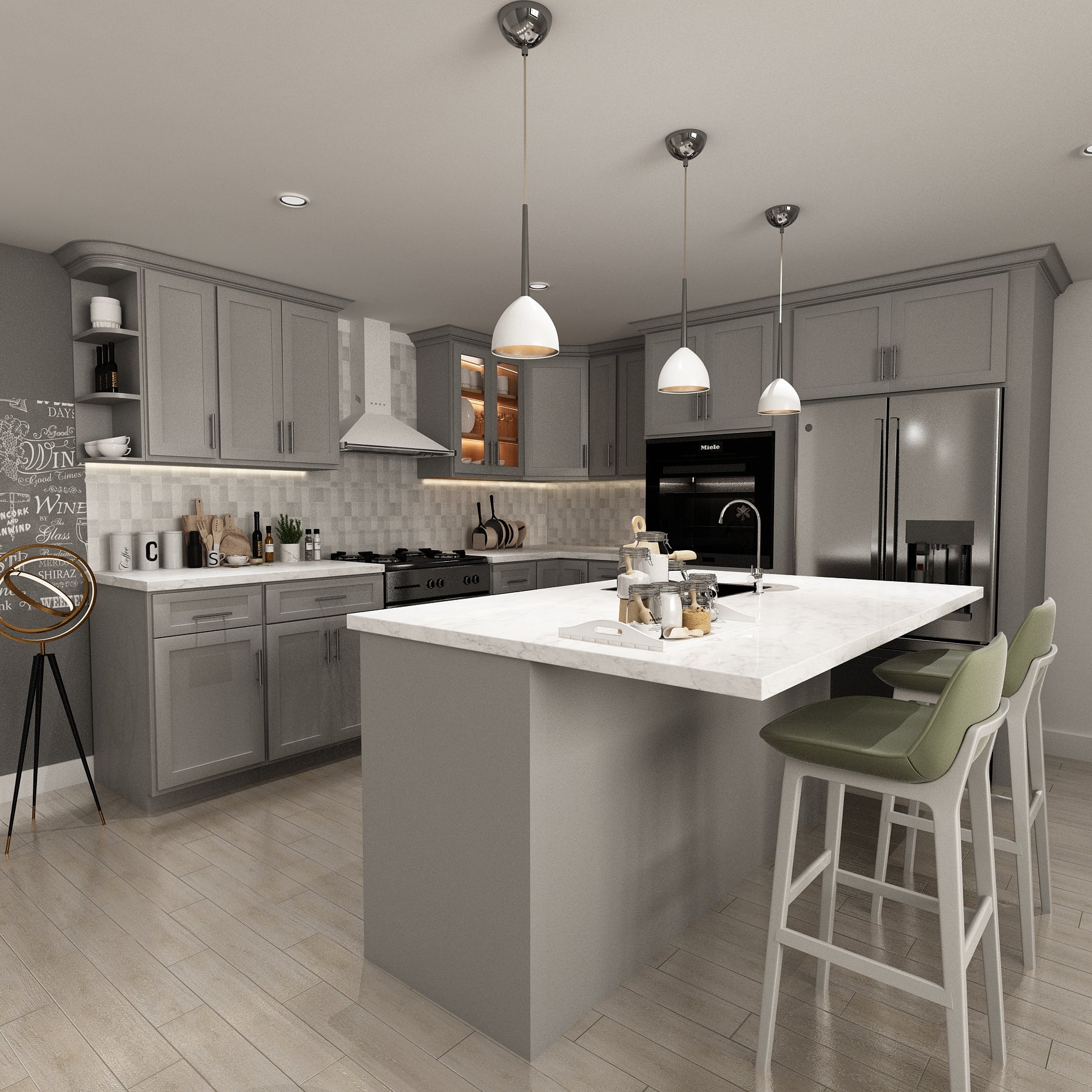 10x10 Kitchen Layout Design - Aria Grey Shaker Cabinets