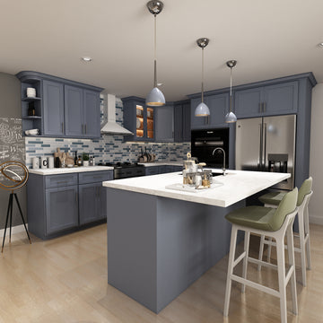 10x10 Kitchen Layout Design - Aria Navy Blue Shaker Cabinets