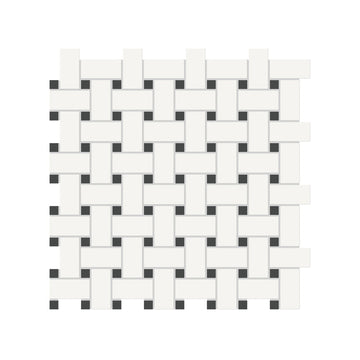 Basketweave Canvas White W/ Dot Soho Retro Black Matte Glazed Porcelain Mosaic