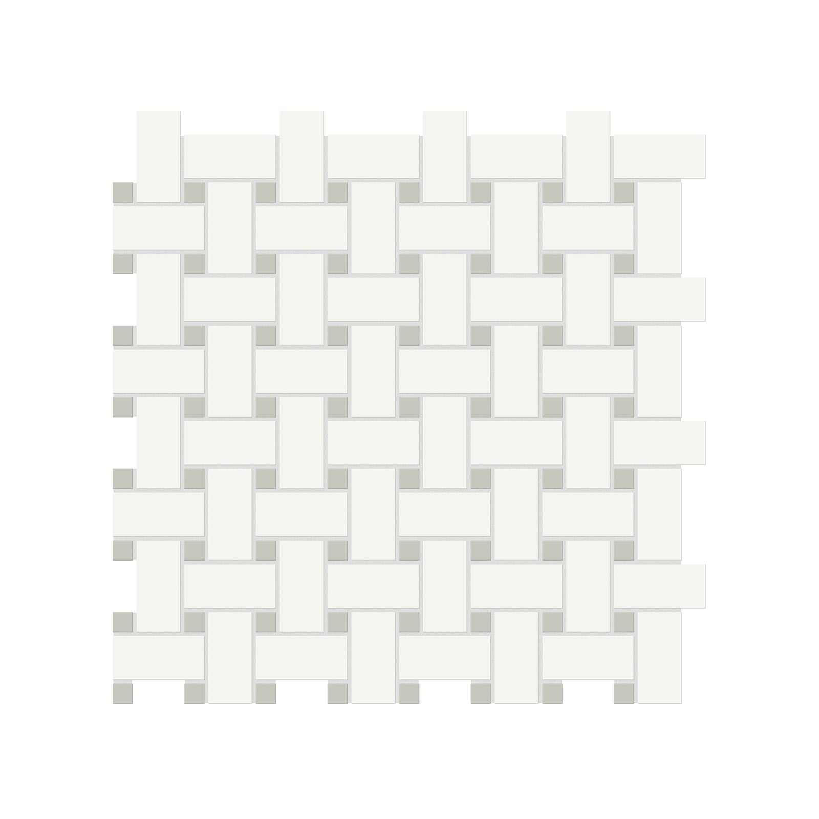 Basketweave Canvas White W/ Dot Soho Soft Sage Matte Glazed Porcelain Mosaic
