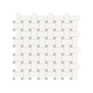 Basketweave Canvas White W/ Dot Soho Soft Sage Matte Glazed Porcelain Mosaic