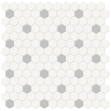 1 In Hexagon Canvas White W/ Insert Soho Loft Grey Matte Glazed Porcelain Mosaic
