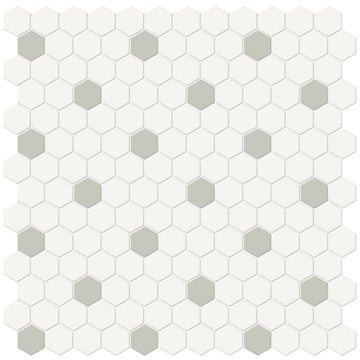 1 In Hexagon Canvas White W/ Insert Soho Soft Sage Matte Glazed Porcelain Mosaic