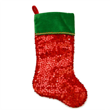 20" Shiny Red Holographic Sequined Christmas Stocking with Velveteen Cuff