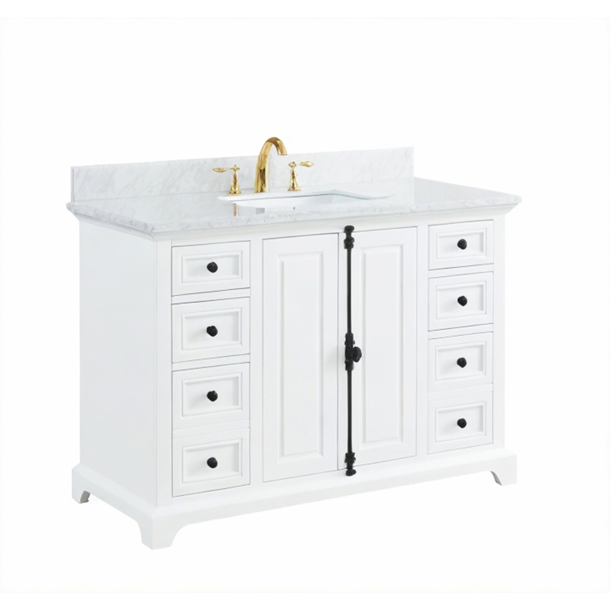 Icon Premium Freestanding Solid Wood White Bathroom Vanity with 1 In. Thick Premium Carrara Natural Marble Sink Top with 4 In. Backsplash