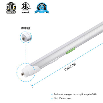 T8 8ft LED Tube/Bulb - 48W 6720 Lumens 6500K Clear, Single Pin, Double End Power - Ballast Bypass