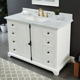 Icon Premium Freestanding Solid Wood White Bathroom Vanity with 1 In. Thick Premium Carrara Natural Marble Sink Top with 4 In. Backsplash