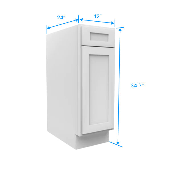 Kitchen Base Cabinets - 12W x 34-1/2H x 24D - Aria White Shaker - RTA