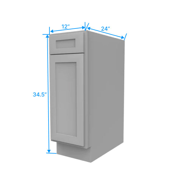 Kitchen Base Cabinets - 12W x 34.5H x 24D - Grey Shaker Cabinet