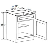 Kitchen Base Cabinets - 12W x 34-1/2H x 24D - Blue Shaker Cabinet