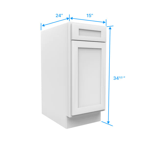 Kitchen Base Cabinets - 15W x 34-1/2H x 24D - Aria White Shaker - RTA