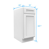 Kitchen Base Cabinets - 15W x 34-1/2H x 24D - Aria White Shaker - RTA