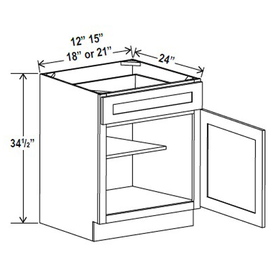Kitchen Base Cabinets - 15W x 34.5H x 24D - Grey Shaker Cabinet - RTA