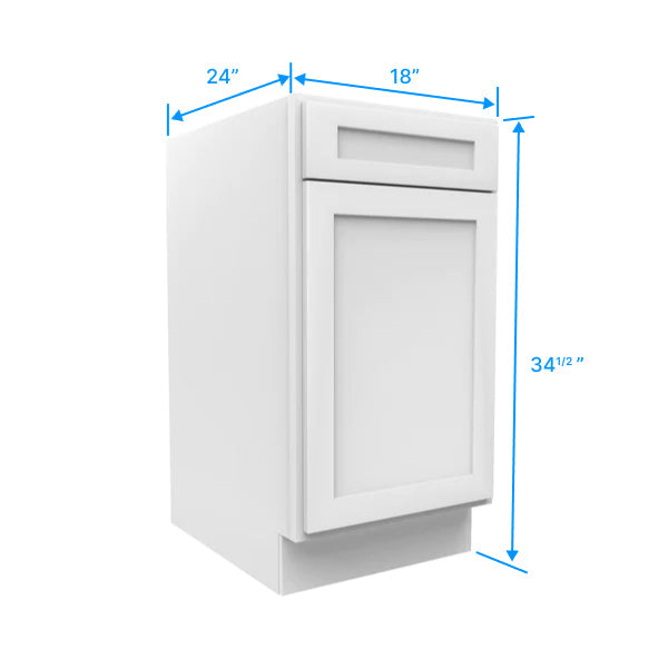 Kitchen Base Cabinets - 18W x 34-1/2H x 24D - Aria White Shaker - RTA