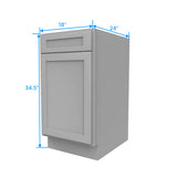 Kitchen Base Cabinets - 18W x 34.5H x 24D - Grey Shaker Cabinet - RTA