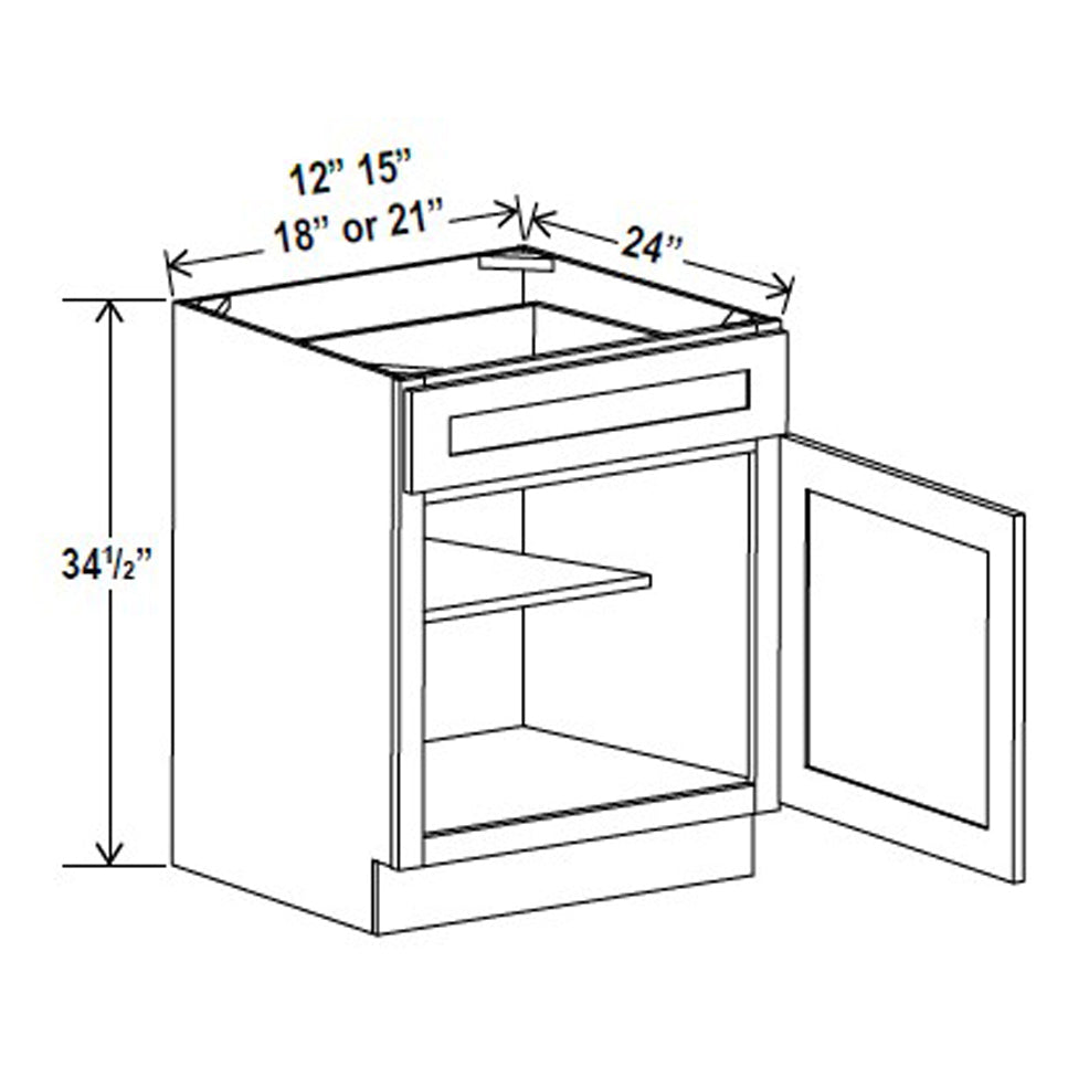 Kitchen Base Cabinets - 18W x 34-1/2H x 24D - Blue Shaker Cabinet