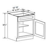 Kitchen Base Cabinets - 18W x 34-1/2H x 24D - Blue Shaker Cabinet