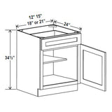 Kitchen Base Cabinets - 21W x 34-1/2H x 24D - Blue Shaker Cabinet