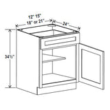 Kitchen Base Cabinets - 21W x 34-1/2H x 24D - Blue Shaker Cabinet - RTA