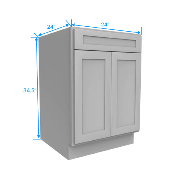B42 - White Shaker - Double Door Double Drawer Base Cabinet - 42W x  34-1/2H x 24D -2D-2DR-1S