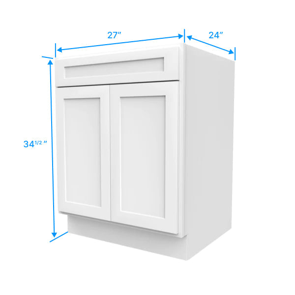 Kitchen Base Cabinets - 27W x 34-1/2H x 24D - Aria White Shaker - RTA