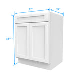 Kitchen Base Cabinets - 27W x 34-1/2H x 24D - Aria White Shaker - RTA