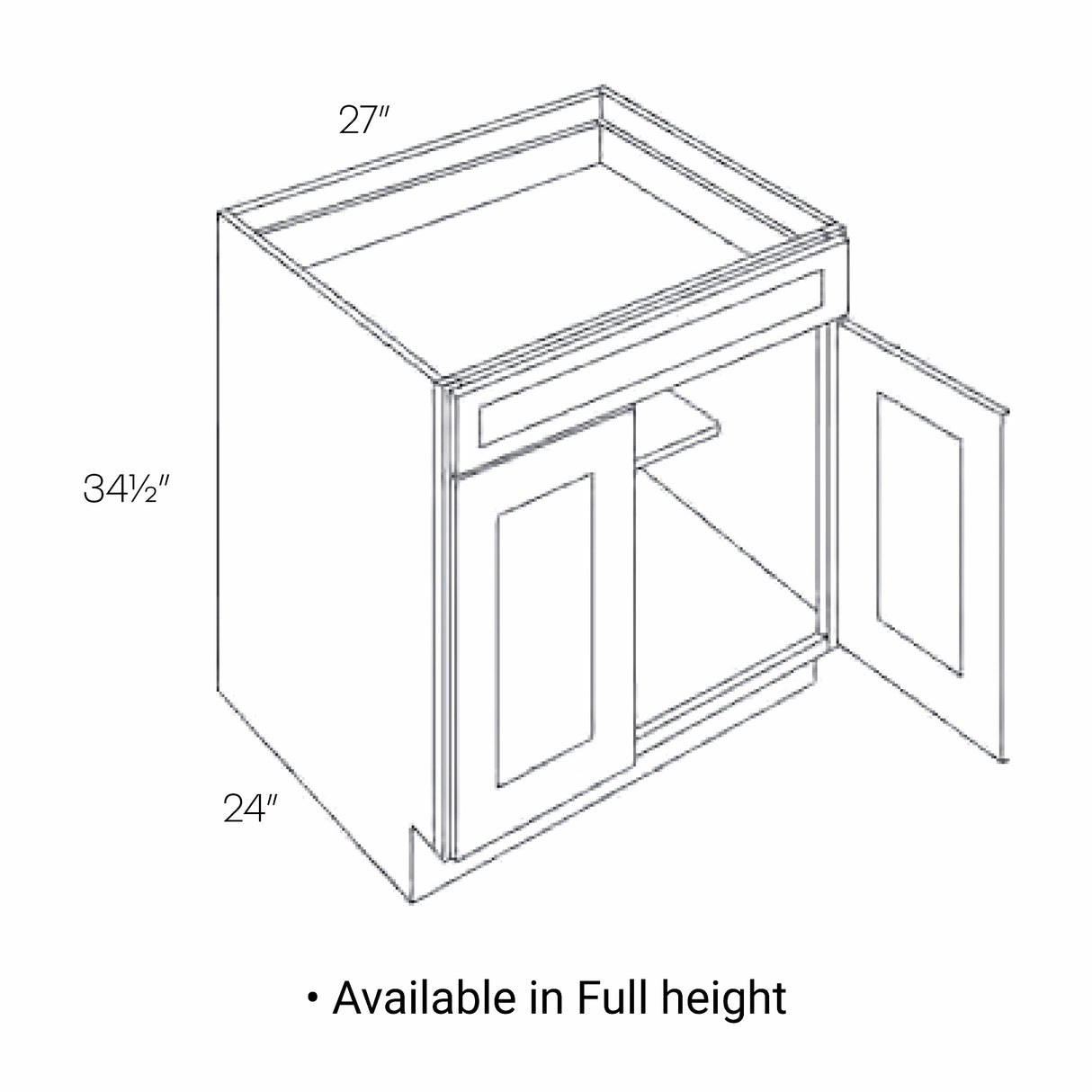 RTA - Park Avenue White - Single Drawer Double Door Base Cabinet | 27"W x 34.5"H x 24"D