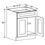 Kitchen Base Cabinets - 27W x 34.5H x 24D - Grey Shaker Cabinet