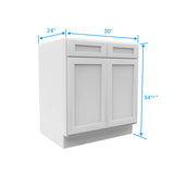 Kitchen Base Cabinets - 30W x 34-1/2H x 24D - Aria White Shaker - RTA