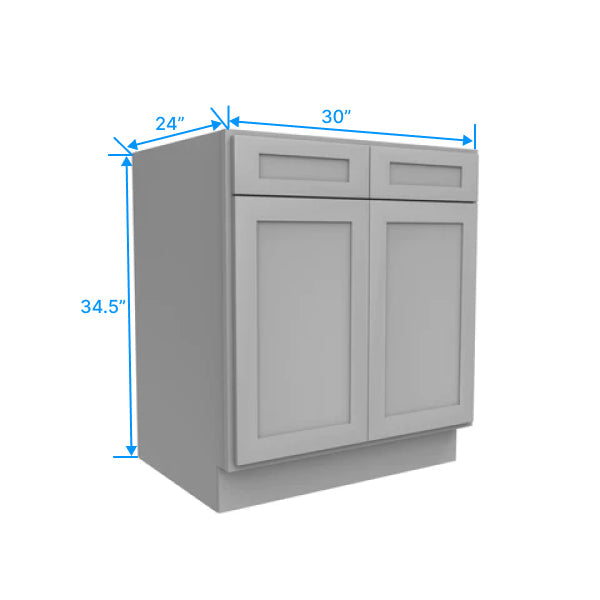 Kitchen Base Cabinets - 30W x 34.5H x 24D - Grey Shaker Cabinet - RTA