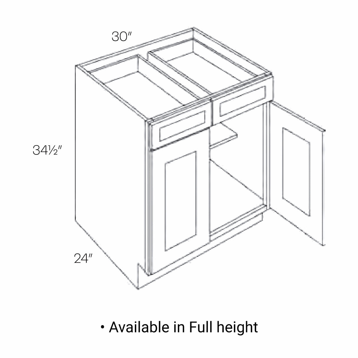 RTA - Park Avenue White - Double Drawer & Door Base Cabinet | 30"W x 34.5"H x 24"D