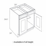 RTA - Park Avenue White - Double Drawer & Door Base Cabinet | 30"W x 34.5"H x 24"D