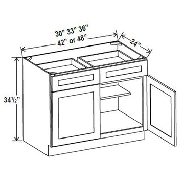 Kitchen Base Cabinets - 33W x 34-1/2H x 24D -Charleston White - RTA