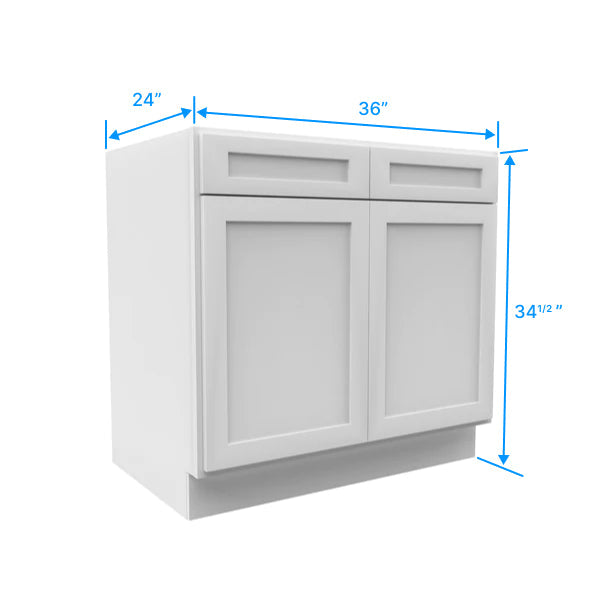 Kitchen Base Cabinets - 36W x 34-1/2H x 24D - Aria White Shaker - RTA