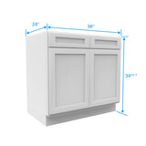 Kitchen Base Cabinets - 36W x 34-1/2H x 24D - Aria White Shaker - RTA